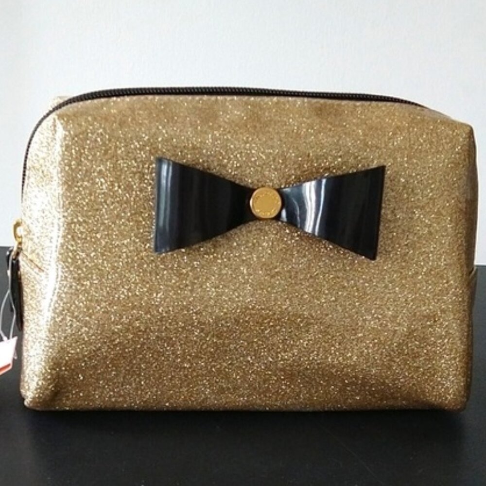 Victoria's Secret Cosmetic Bag Gold Griller Bow